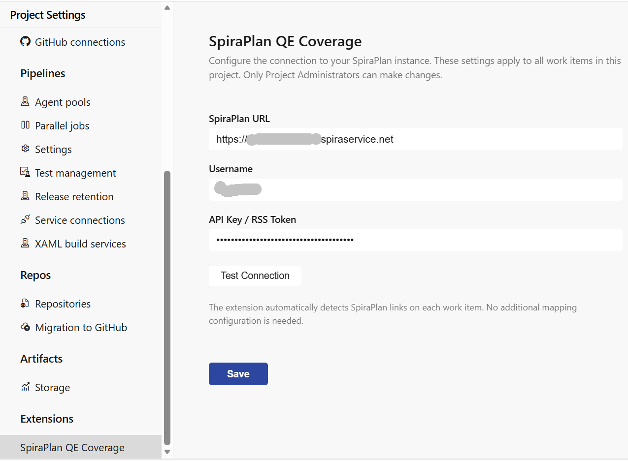 Spira QE Coverage Extension Settings Page
